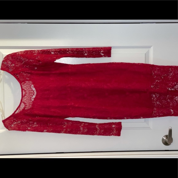 soieblu lace dress red long sleeve - Picture 3 of 5